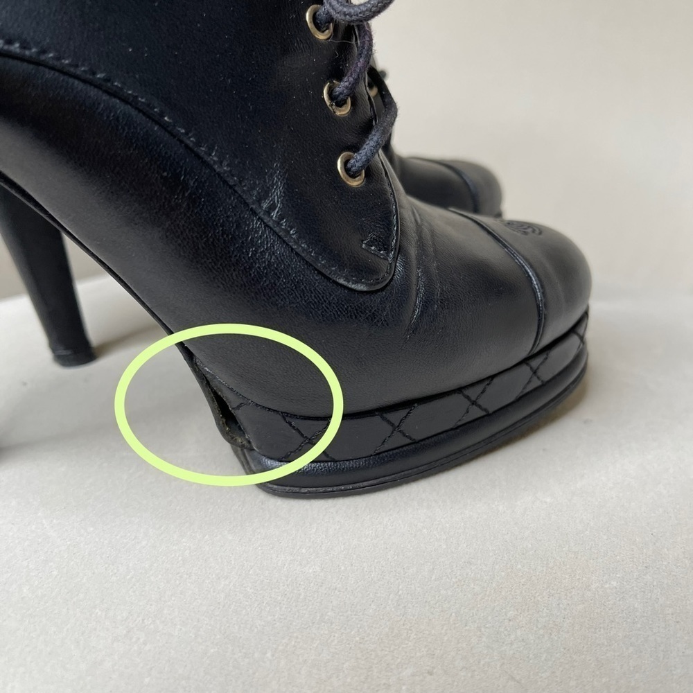 Authentic Black Chanel Booties Shoes Leather Heels Quilted Cap Toe Size 37.5 7.5 - Picture 13 of 13
